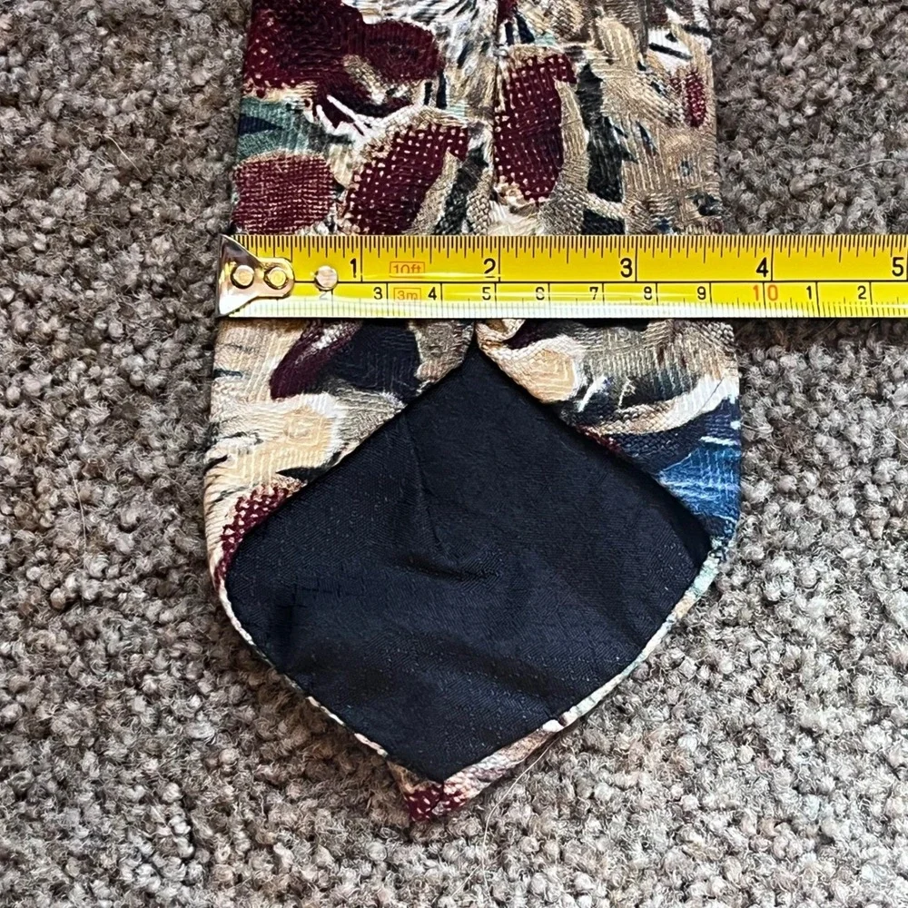 MBP Mens Silk Necktie Abstract Floral Earth Tone Burgundy Tan Made in USA 61x4